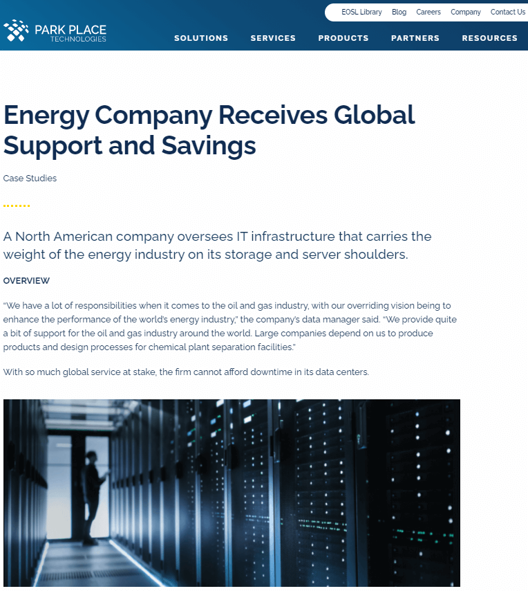 oil and gas IT services case study screenshot