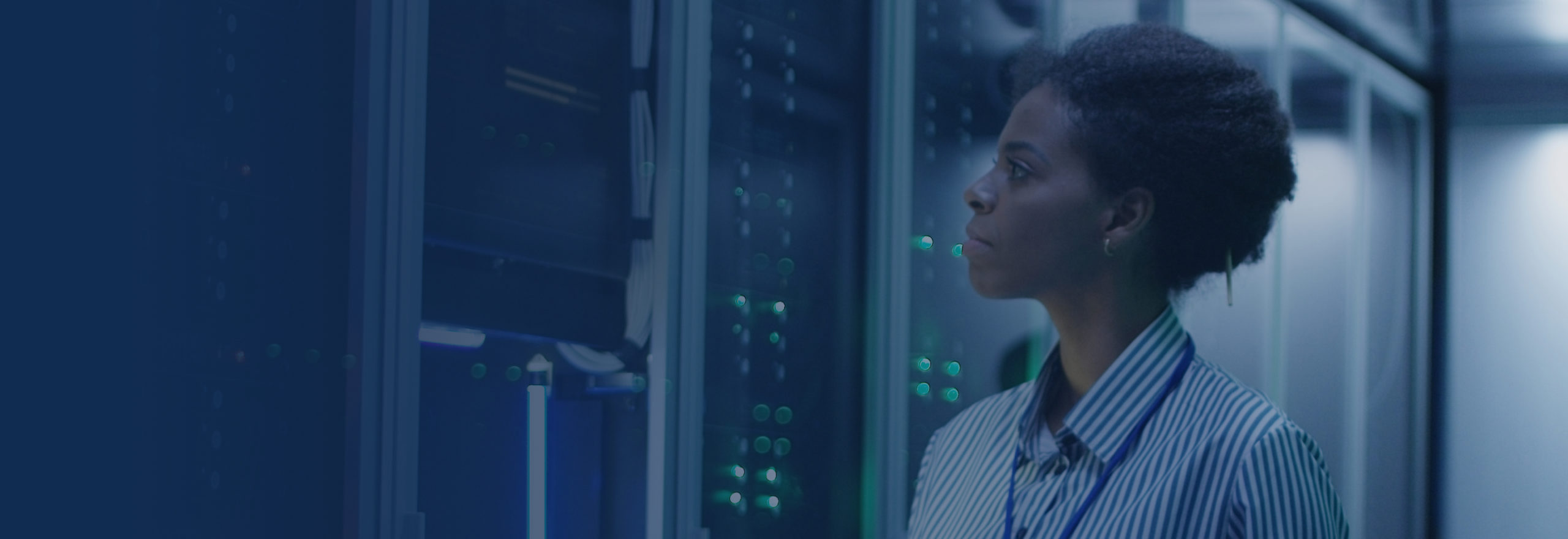 picture of woman providing network support and maintenance in data center