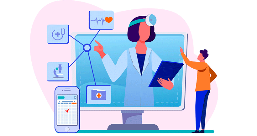 IT network management in healthcare computer monitor graphic