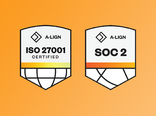 ISO 27001 gecertificeerd en SOC 2 badges