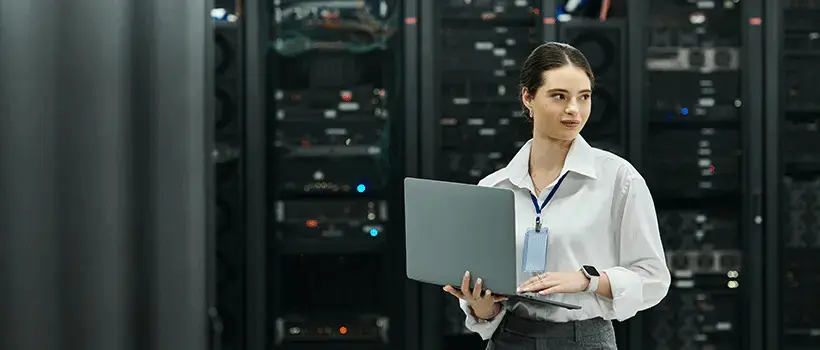 woman undertaking data center third party maintenance