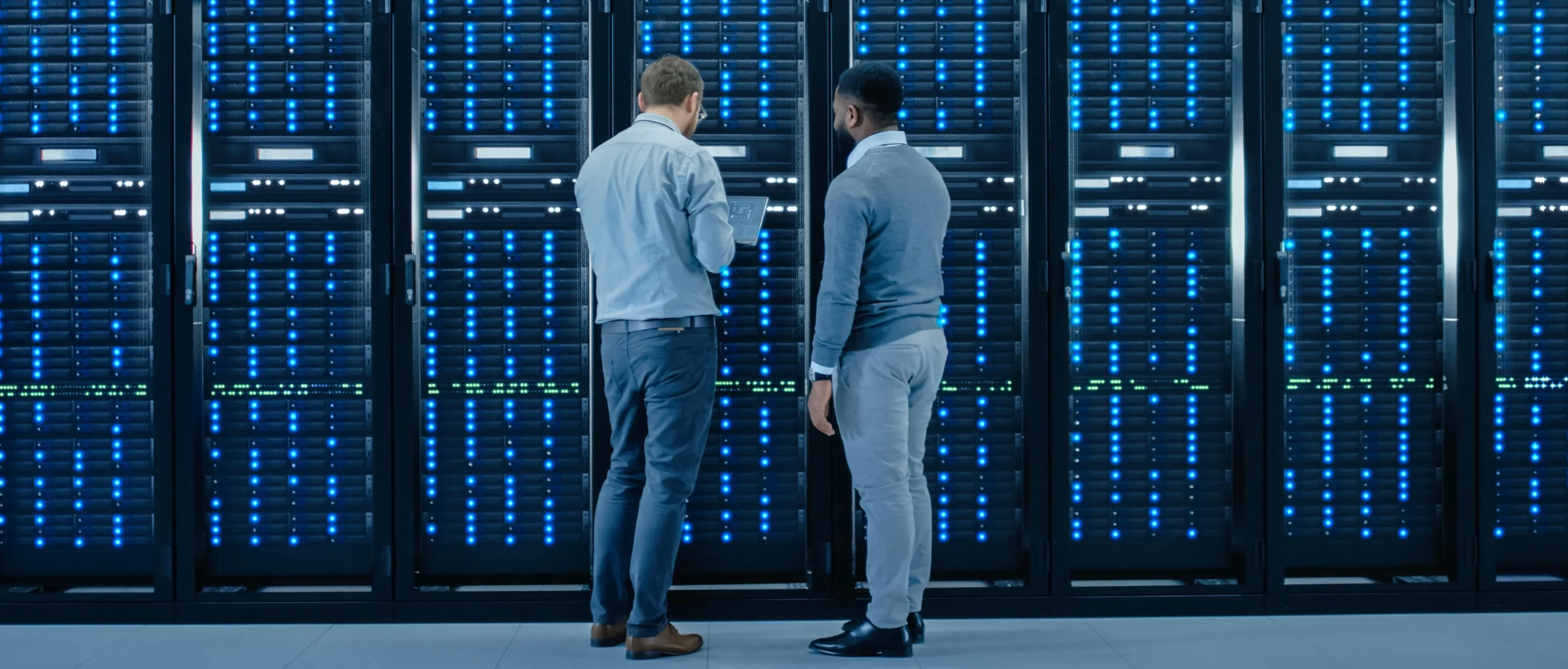 data center migration services carried out by two men